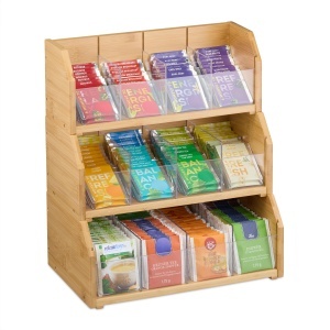 Organizer pentru Ceai Relaxdays, 12 Compartimente, Bambus, 36x31x19 cm