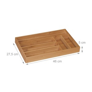 Organizer pentru tacamuri Relaxdays, 6 compartimente, bambus, 5 x 27,5 x 46 cm - Img 2