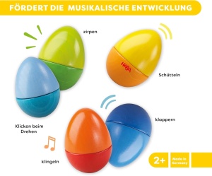 Oua muzicale HABA - 5 oua colorate din lemn pentru educatie muzicala timpurie pentru bebelusi si copii mici de la varsta de 2 ani - Fabricat in Germania - 1007733001 - Img 2
