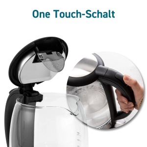 Pahar pentru ceainic COSORI 1,7 litri, LED albastru, fara BPA, 2200 wati, timp de gatit de 5 minute, protectie la supraincalzire, rotativ la 360deg, Ceainic din sticla borosilicata cu baza din otel inoxidabil si filtru - Img 6