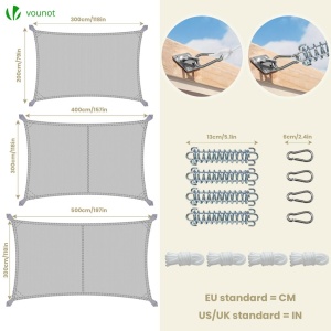 Panou de umbrire VOUNOT, 3x5m, impermeabil, gri deschis, cu set de montaj - Img 6
