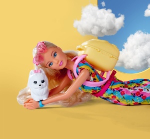Papusa Simba Steffi Love GoGo Puppy 29cm Rochie Colorata Rucsac si Catel - Img 2