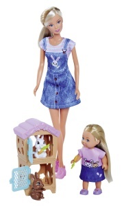 Papusa Steffi LOVE Rabbit Family cu Hasenstall si 2 Haseni, 29cm si 12cm