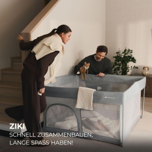 Paravan de joaca Kinderkraft ZIKI, pliabil rapid, cu saltea moale, gri - Img 2