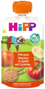 Pasta de fructe HiPP cu piersici si banane, 8 x 100g, fara zahar adaugat