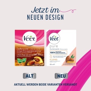 Pasta de zahar Veet Pure cu Argan - 250 ml, pentru corp si fata, inclusiv spatula si benzi