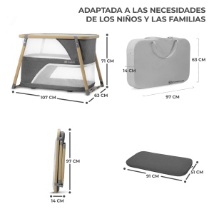 Pat de calatorie pentru copii Kinderkraft 4 in 1 SOFI, Paturi pentru copii, Pat pentru copii, Pat suplimentar pentru copii, Pat de calatorie cu accesorii, cu functie de tarc, Design modern, Dimensiuni mici dupa pliere, Gri - Img 7