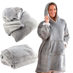 Patura cu gluga InnovaGoods, moale, calduroasa, unisex, gri