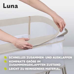 Patut co-sleeping Lionelo Luna reglabil pe inaltime si inclinare cu roti si saltea Beige - Img 7