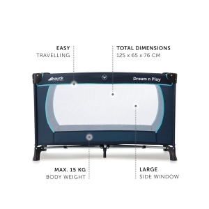 Patut de calatorie Hauck Dream N Play Plus, 15 kg, compact, cu transportoare, NavyAqua - Img 7