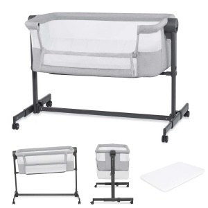 Patut multifunctional Kinderkraft NESTEE UP 2 2-in-1 cu saltea si husa reglabil pe inaltime gri - Img 3
