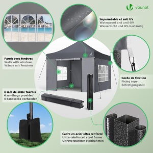 Pavilion Pop-Up VOUNOT 3x3m, Stabil, Waterproof, Gri - Img 5