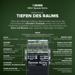 Pedala de efect BOSS RE-2 Space Echo, Tape Echo, Stereo, Compacta - Img 4