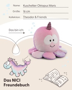 Peluche Oktopus Maris NICI 16cm, Plus Extra Moale, Design Cu Fata Brodata - Img 5