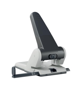 Perforator Leitz Extra Strong, pentru 65 de coli, perforator mare si puternic pentru perforare fara efort la birou, aluminiu turnat sub presiune, piese din plastic reciclat, 100% reciclabil, negru, 51800095