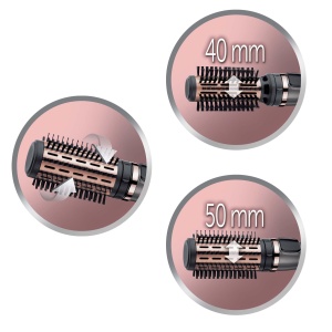 Perie cu aer cald rotativa [automata] Keratin Protect (inclusiv 3 atasamente: 2 perii rotunde + amplificator pentru mai mult volum) + agrafe de par, acoperire ceramica cu ulei de migdale, AS8811,Gri - Img 3