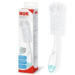 Perie pentru sticle NUK 2 in 1 cu maner ergonomic, pentru sticle si suzete