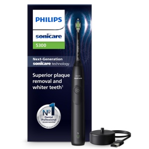 Periuta de dinti electrica Philips Sonicare 5300, periuta de dinti sonica cu 2 niveluri de intensitate, control al presiunii, EasyStart, Smartimer si BrushPacer, negru, model HX7101/01 [Tehnologie noua]