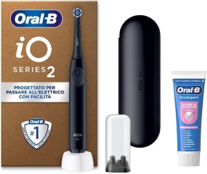 Periuta electrica Oral-B iO 2, neagra, cu 1 cap de rezerva si etui de calatorie