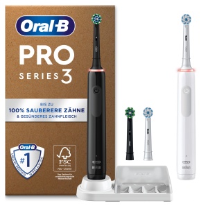 Periuta electrica Oral-B Pro Series 3, neagra si alba, cu 4 capete de inlocuire