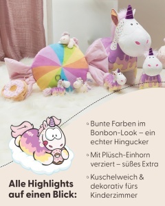 Perna pufoasa NICI Bonbon 45cm cu Unicorn 12cm - Alb, pentru copii si iubitori de jucarii - Img 4