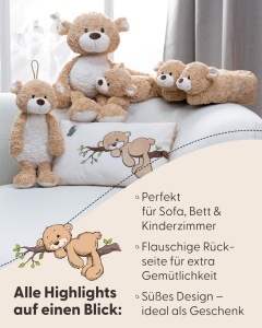 Perna pufoasa NICI Kissen Bar Finni 43x25cm - caramel, design ursulet - Img 4