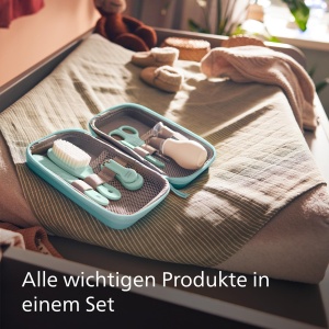 Philips Avent Baby Care Kit - Set de pornire cu 9 accesorii: taietor de unghii, foarfeca, 3 pile de unghii, pieptene, perie de par, aspirator nazal si periuta de dinti pentru degete (model SCH401/00) - Img 4
