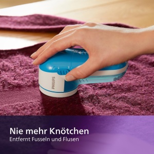 Philips Lam Shaver - Indepartarea scamelor pentru articole de imbracaminte, potrivita pentru toate textilele, 2 setari de inaltime, functioneaza cu baterii (2X baterii AA incluse), albastru (GC026/00) - Img 4