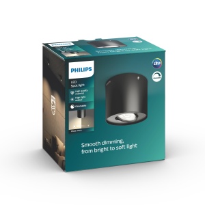 Philips Phase plafoniera/lampa de perete 1 spoturi, reglabila, 6,5 W, 2700 K, lumina alba calda, neagra, IP20, fara orbire si palpaire - Img 2
