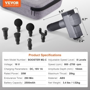 Pistol de masaj VEVOR BOOSTER M2-C 8 viteze 6 capete motor silentios - Img 7