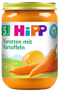 Piure de legume HiPP cu morcovi si cartofi, 6 x 190g, fara sare, cu Omega-3