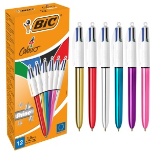 Pix BIC 4 Colours Shine, set 12 bucati, 4 culori, scriere documente