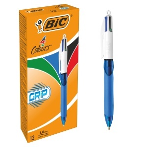 Pix BIC 4 Culori Grip, 4 culori, refillabil, set 12 bucati