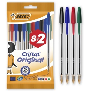 Pix BIC Cristal Original, 10 bucati, 4 culori, varf mediu 1,0 mm