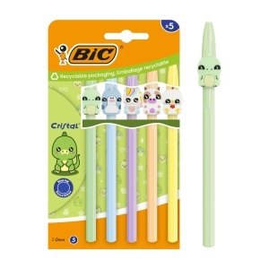 Pix BIC Cristal Pastel Figurines, 5 figurine Kawaii, tinta albastra, pastel