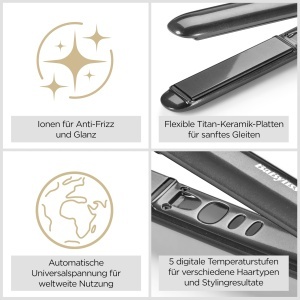 Placa de par BaByliss Titanium Shine ST260E, 5 temperaturi, titan-ceramica, argintie - Img 2