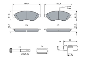 Placute de frana Bosch BP1021 - ECE-R90, cu senzor de uzura, set 4 bucati - Img 2