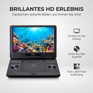 Player DVD portabil Lenco BRP-1150BK, ecran 11.5, acumulator integrat - Img 3