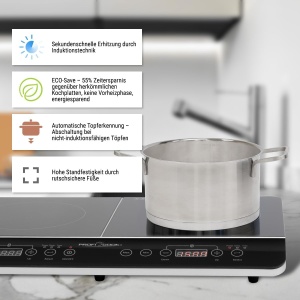 Plita cu inductie ProfiCook(r) cu suprafata vitroceramica | Plita cu inductie 2 placi | Plita fierbinte cu cronometru de 180 de minute si 16 niveluri | Placa de inductie cu aut. Inchidere | 3500 W | PC-DKI 1067 - Img 3