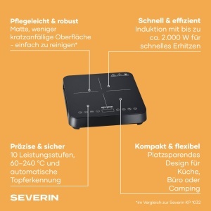 Plita cu inductie Severin KP 1026 2000 W Touch Display Negru - Img 2