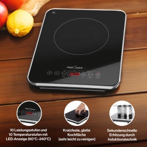 Plita simpla cu inductie ProfiCook(r) | Incalzire rapida prin inductie | ECO-Salvati | Senzor tactil | Plita cu 10 niveluri de putere | Cronometru | Plita cu protectie la supraincalzire | PC-EKI 1062 - Img 4