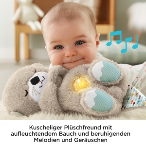 Plus cu sunete Fisher-Price Schlummer Otter, pentru bebelusi, material moale, muzica si lumini - Img 4
