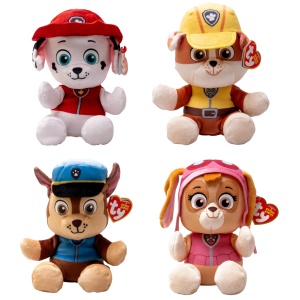 Plush Ty Paw Patrol Set 4 Super Caini Marshall, Rubble, Chase, Skye, 20 cm