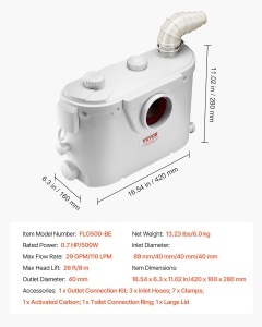 Pompa de apa uzata VEVOR FLO500-BE 500W Debit 110Lmin Inaltime 8m - Img 7