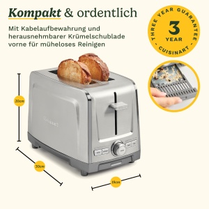 Prajitor de paine Cuisinart Core Collection, 2 felii, functii multiple, inox - Img 8