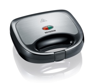 Prajitor de paine pentru sandwich SEVERIN pentru 2 sandvisuri, paine prajita triunghiulara pentru sandvisuri, acoperire antiaderenta, 600 W, otel inoxidabil-periat-negru, SA 2969