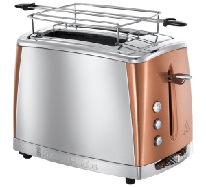 Prajitor de paine Russell Hobbs [pentru 2 felii] Cupru din otel inoxidabil Luna (fante pentru paine prajita foarte largi, inclusiv atasament pentru chifle, 6 niveluri de rumenire + functie de dezghetare si reincalzire, 1550W) 24290-56 - Img 1