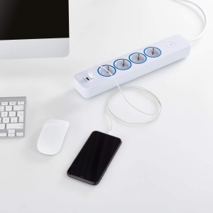 Prelungitor Blaupunkt 4 prize Schuko 2 porturi USB 2 metri alb protectie suprasarcina - Img 3