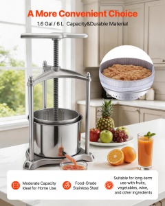 Presa manuala pentru fructe VEVOR SFP-6L din otel inoxidabil, 6 L, cu maner T - Img 2
