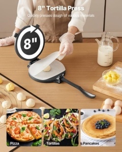 Presa manuala pentru tortilla VEVOR HES200SET 20 cm din fonta cu maner ergonomic si 100 foi pergament - Img 2